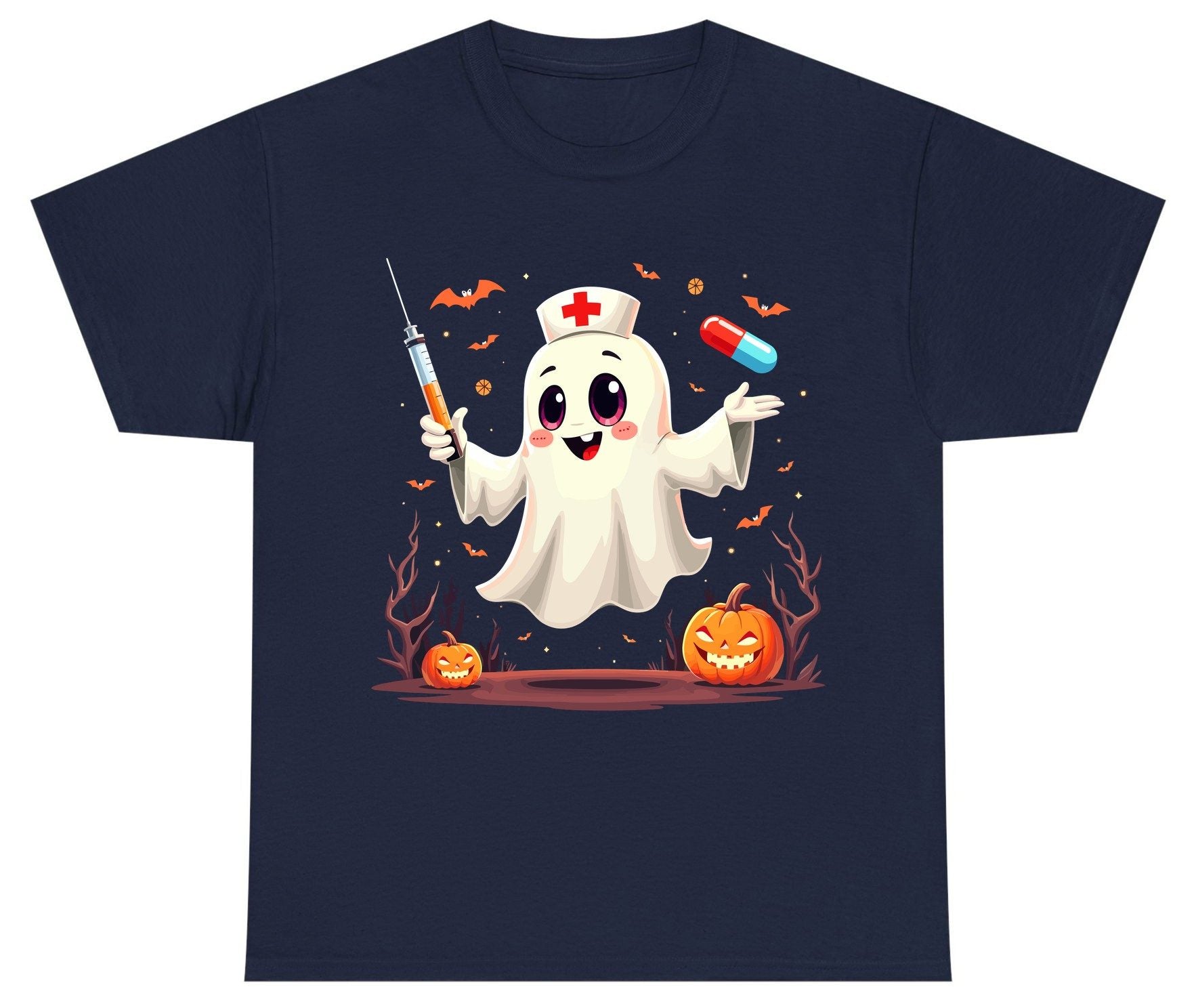 Cute Ghost Nurse Halloween ghost nurse Youth T-Shirt Navy product mockup