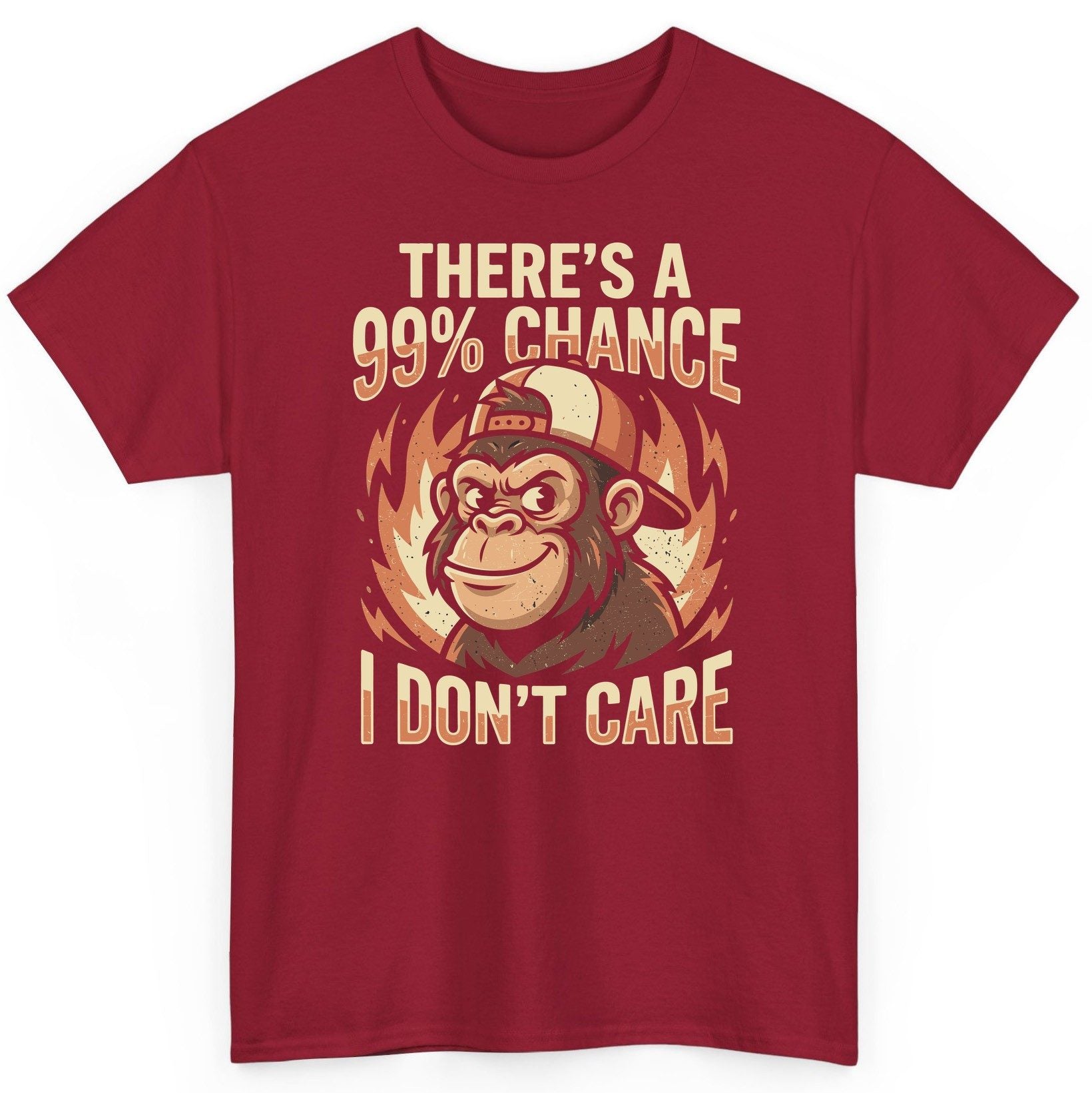 There's a 99% Chance I Don't Care monkey T-Shirt Cardinal Red product mockup