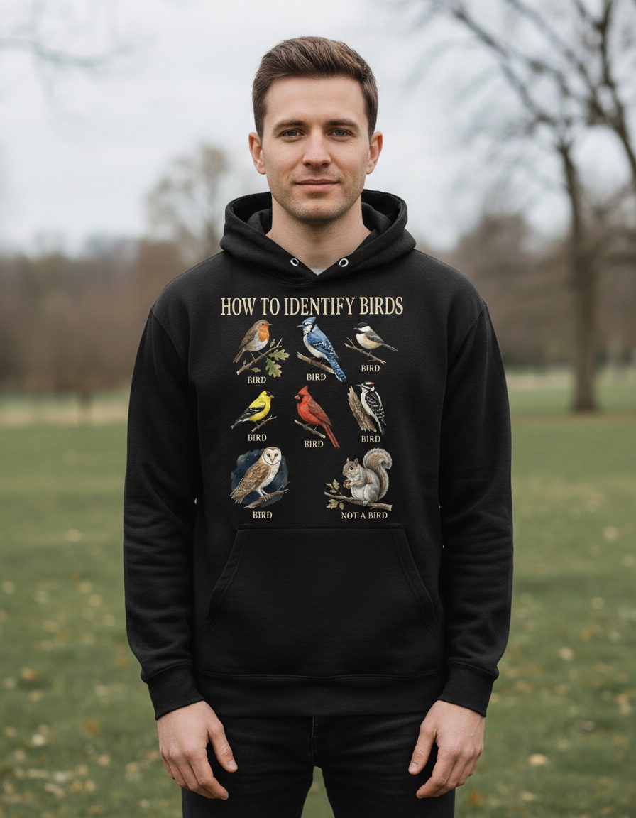 How to Identify Birds Funny Birdwatching Hoodie - lifestyle model mockup - Black