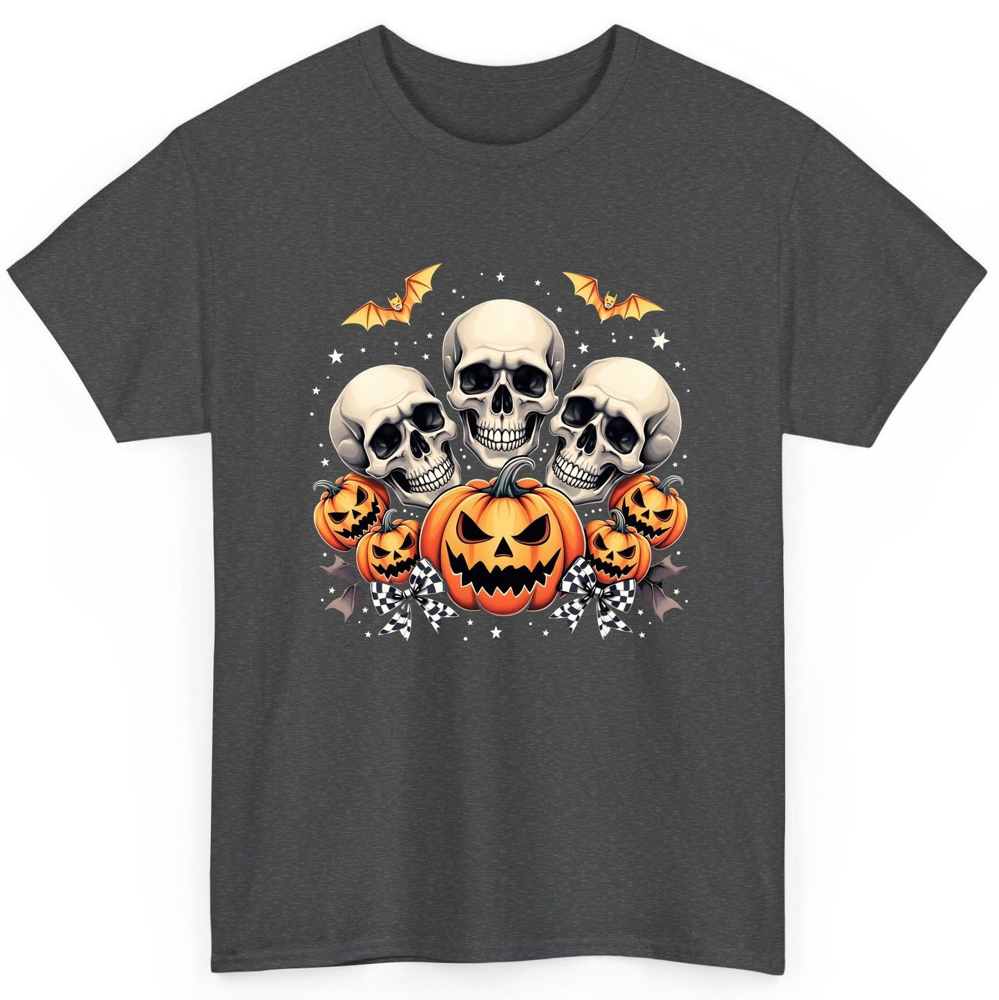 Skulls and Pumpkins Halloween Halloween T-Shirt Dark Heather product mockup