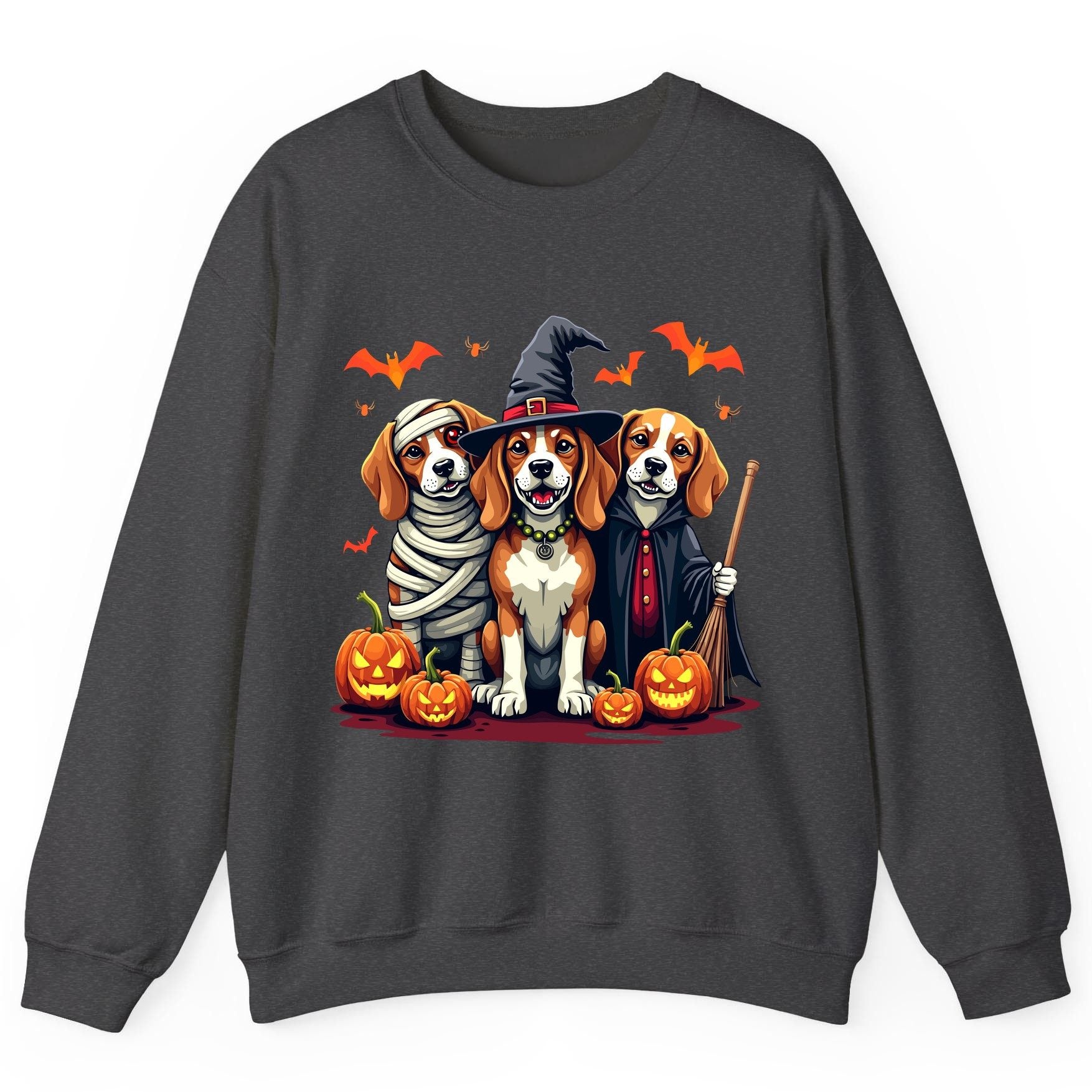 Halloween Beagles Costume beagles in Halloween costumes Sweatshirt Dark Heather product mockup