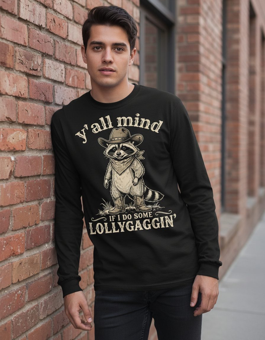 Y'all Mind IF I DO SOME Lollygagging' Long Sleeve Tee - lifestyle model mockup - Black