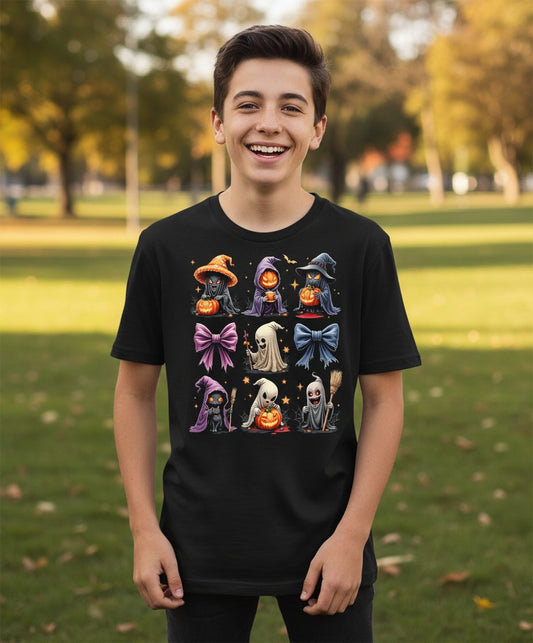 Spooky Cute Halloween Characters Halloween characters Youth T-Shirt Black lifestyle mockup