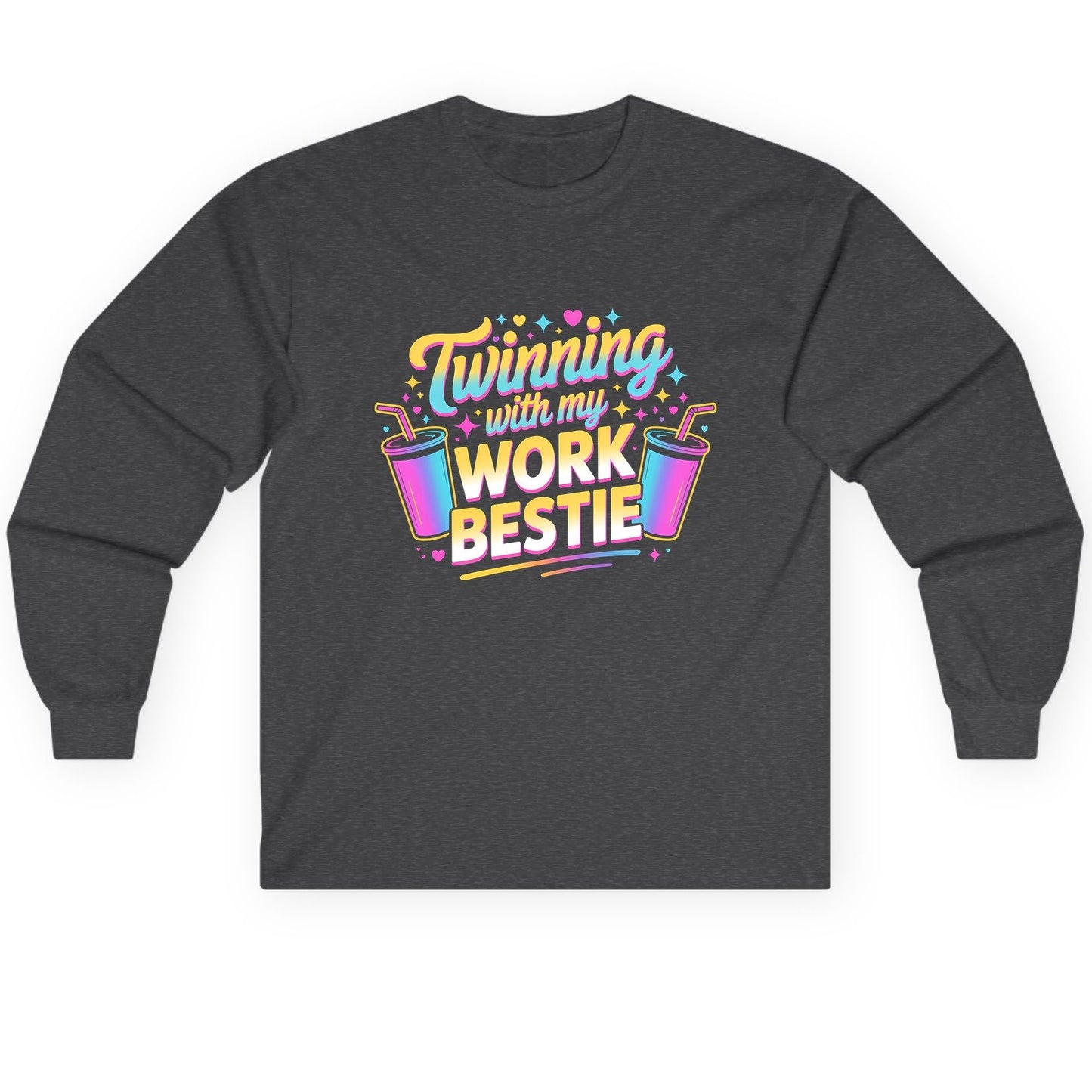Twinning with My Work Bestie work friendship Long Sleeve Tee Dark Heather product mockup