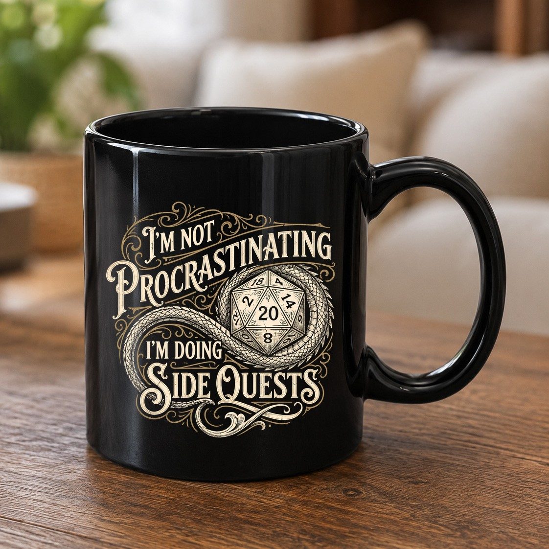 I'm Not Procrastinating I'm Doing Side Quests rpg gaming Black Mug Black product mockup