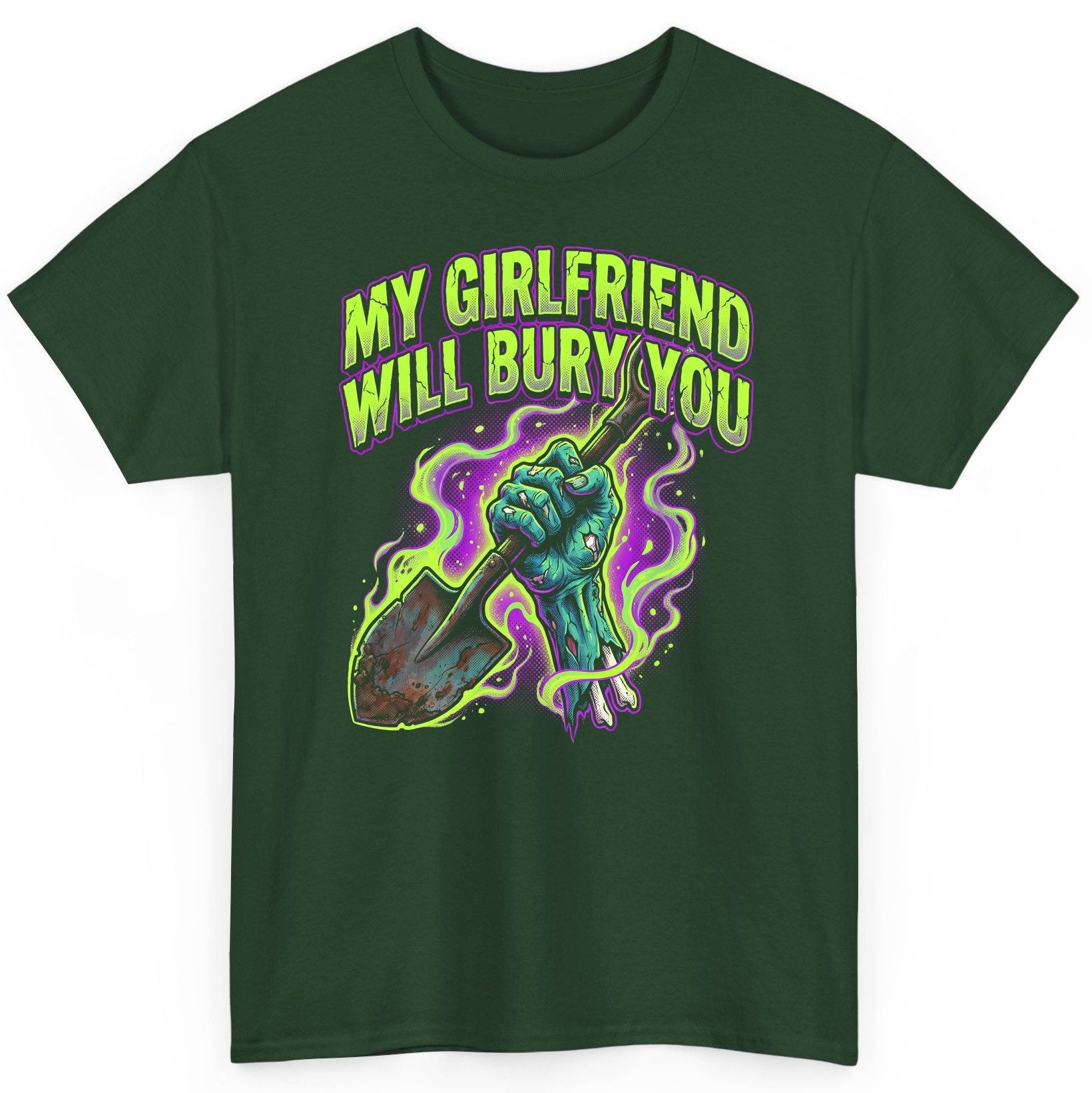 My Girlfriend Will Bury You zombie T-Shirt Forest Green product mockup