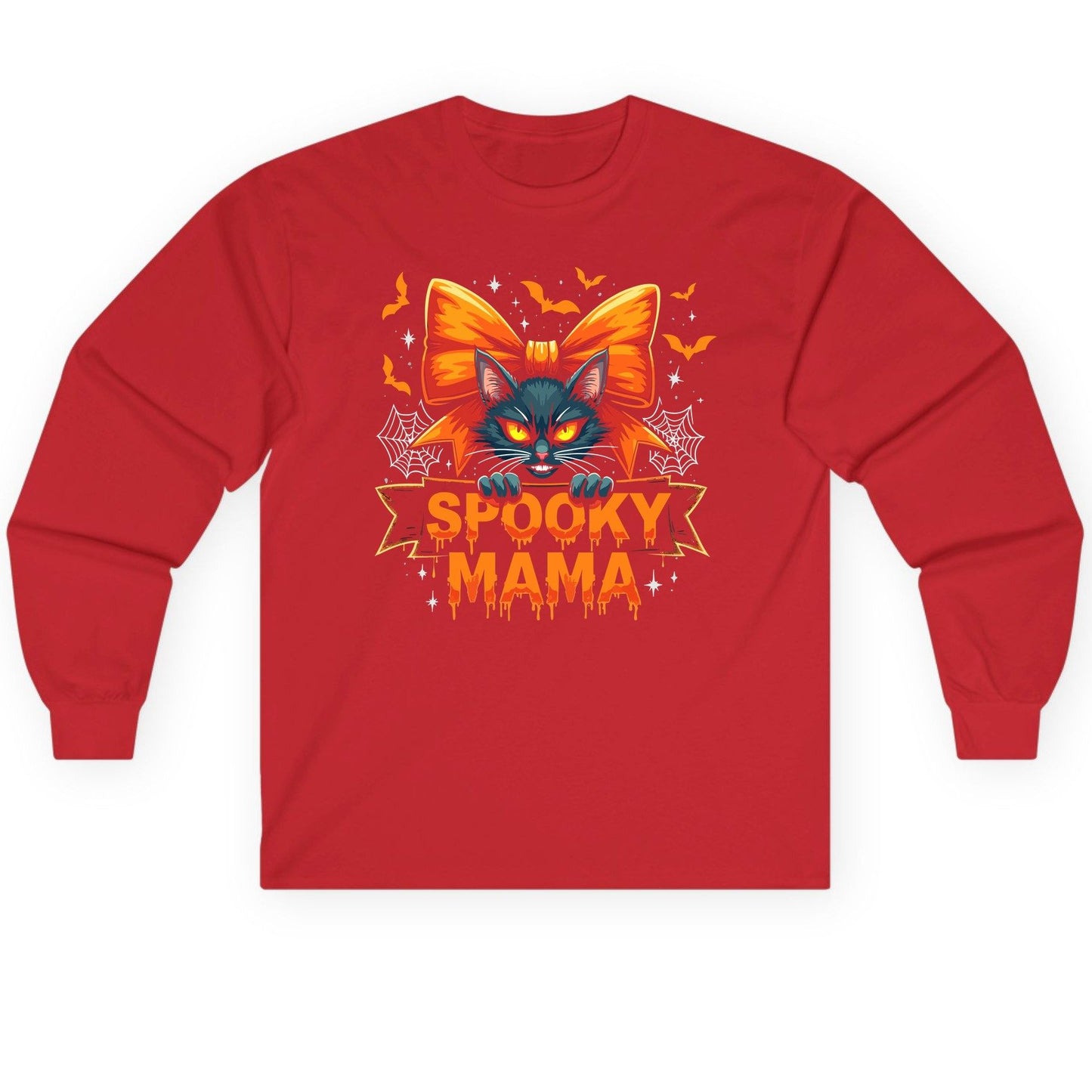 Spooky Mama black cat Long Sleeve Tee Red product mockup
