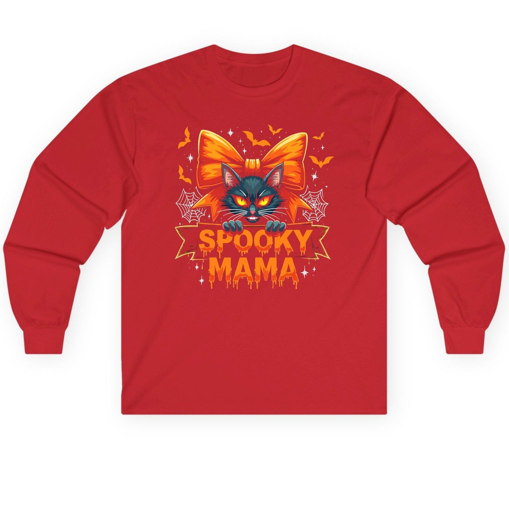 Spooky Mama black cat Long Sleeve Tee Red product mockup