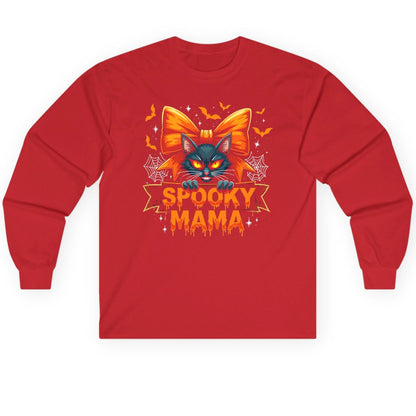 Spooky Mama black cat Long Sleeve Tee Red product mockup