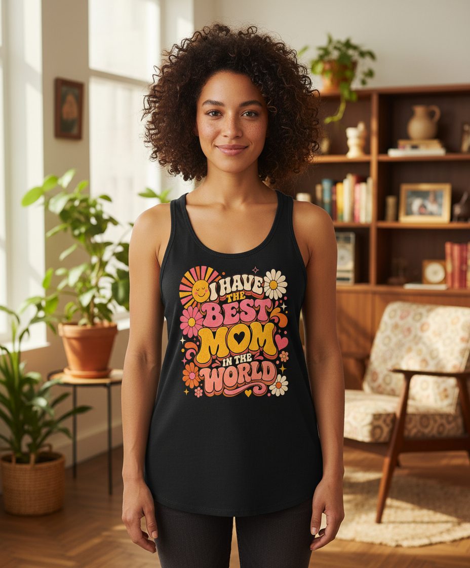 I HAVE THE BEST MOM IN THE WORLD Retro Mother's Day Tank Top - lifestyle model mockup - Black