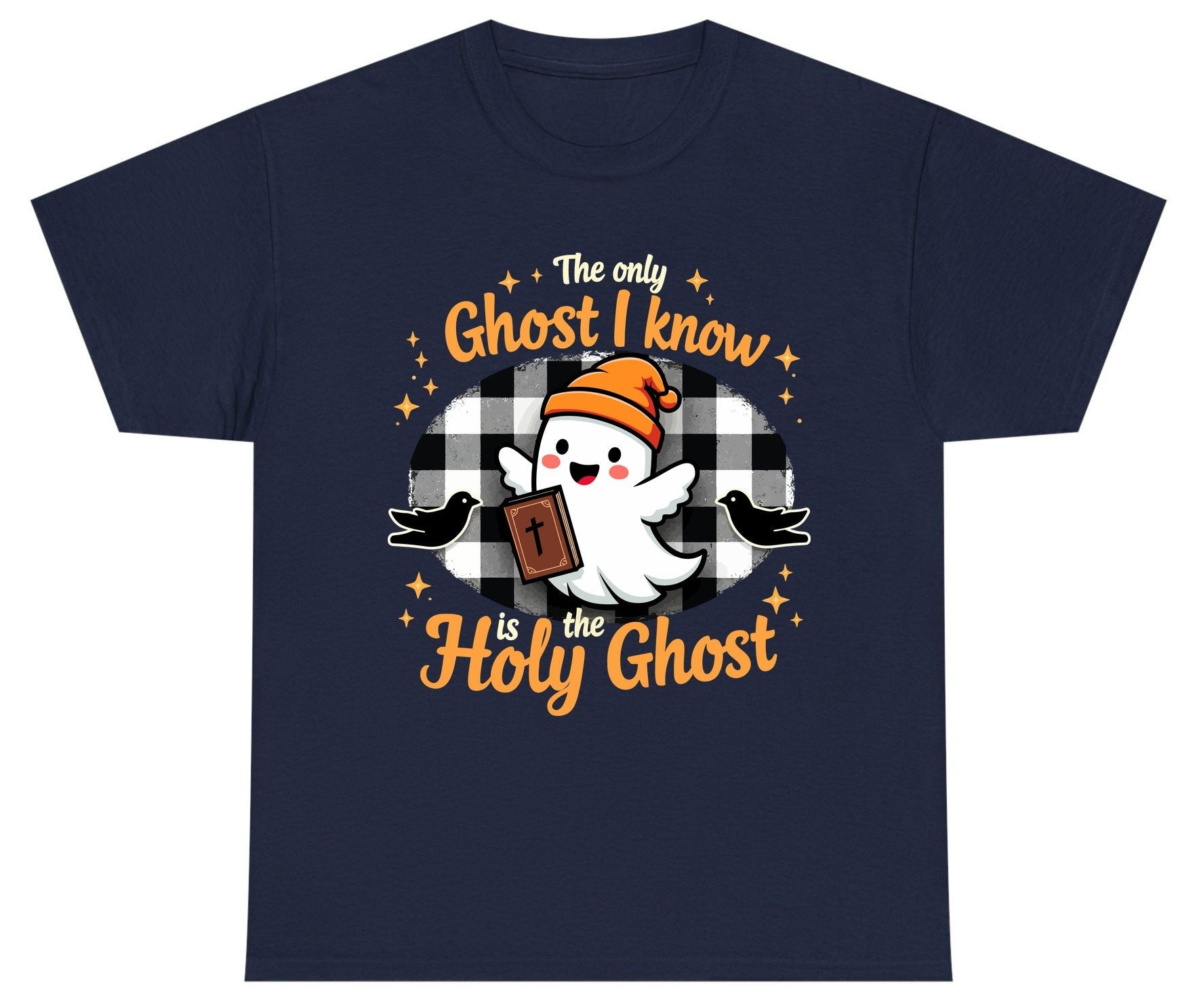The Only Ghost I Know Is the Holy Ghost christian Halloween Youth T-Shirt Navy product mockup