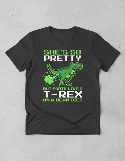 Funny T-Rex Farting Pixel Art Quote T-Shirt - Dark Heather