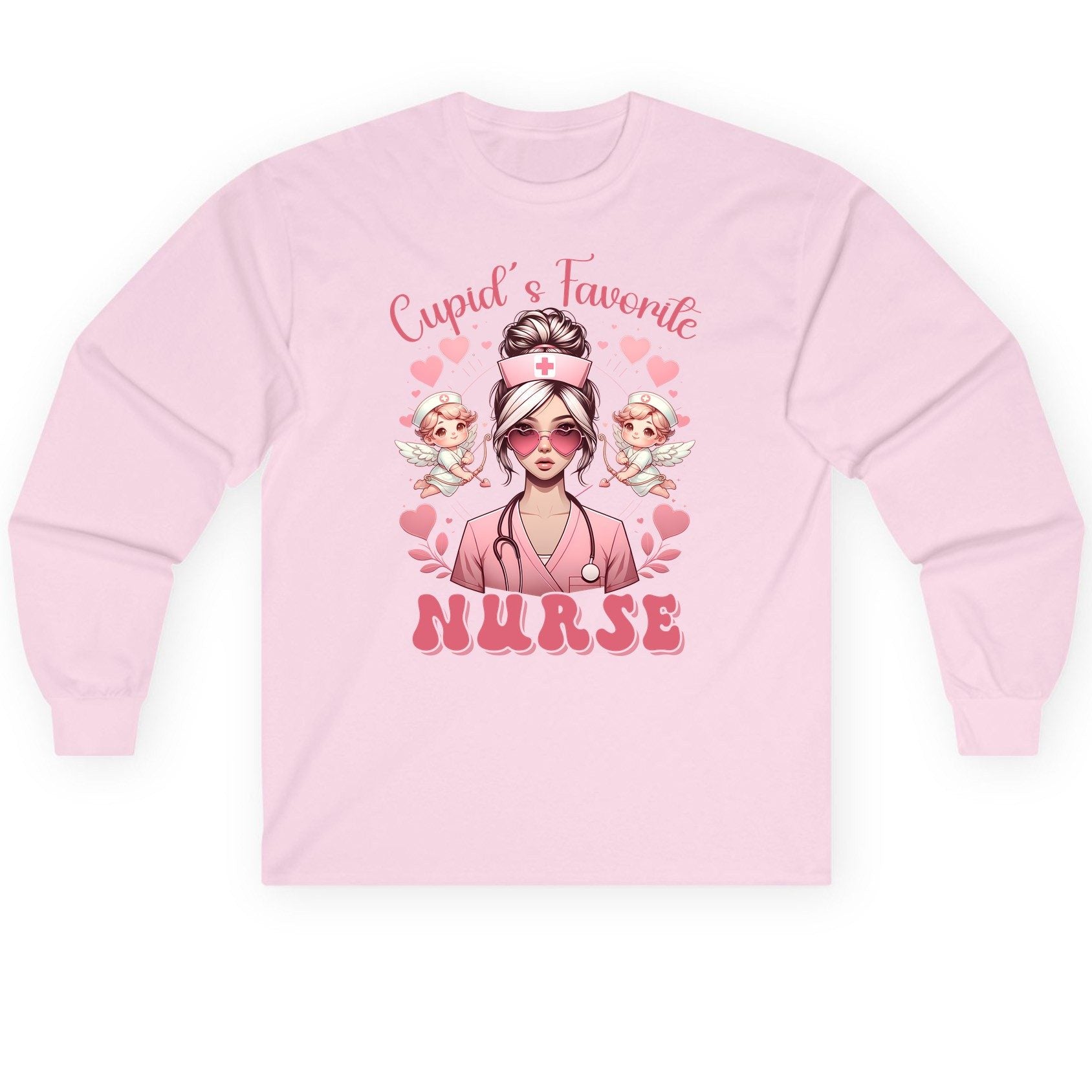 Cupid's Favorite Nurse nurse Long Sleeve Tee Light Pink product mockup