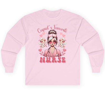 Cupid's Favorite Nurse nurse Long Sleeve Tee Light Pink product mockup