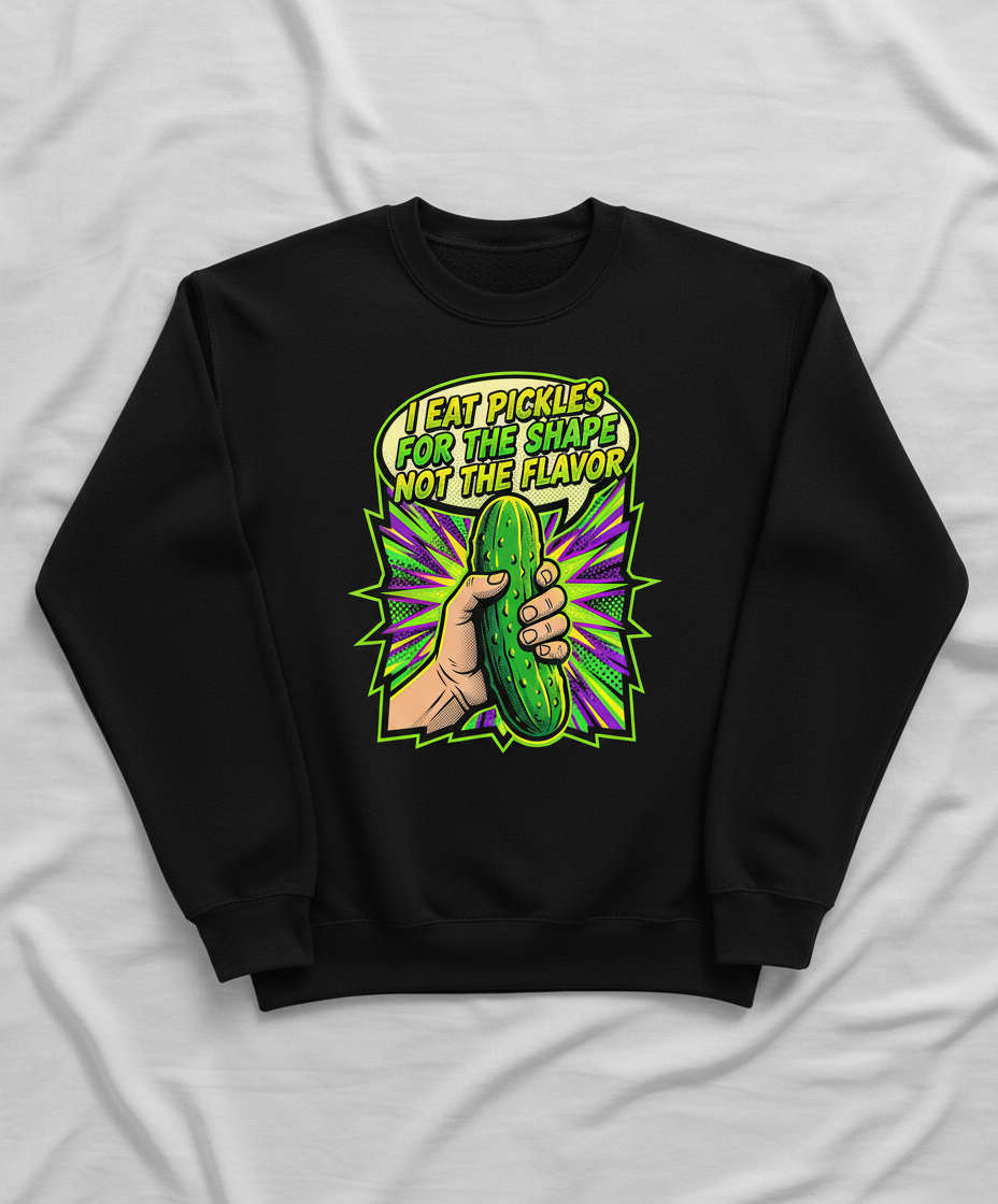 I Eat Pickles For The Shape Not The Flavor Funny Comic Art Sweatshirt - Black