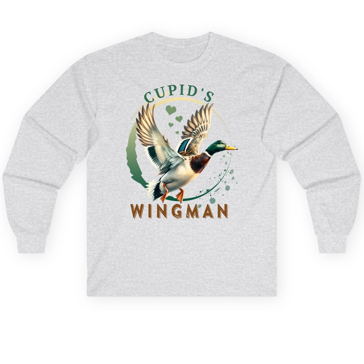 Cupid's Wingman mallard duck Long Sleeve Tee Ash product mockup