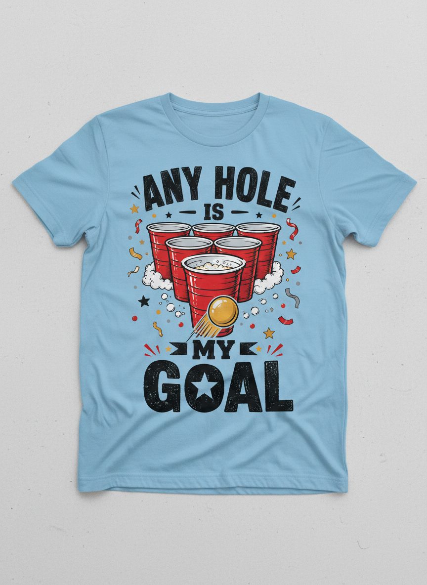 Any Hole Is My Goal Funny Beer Pong T-Shirt - product mockup - Light Blue