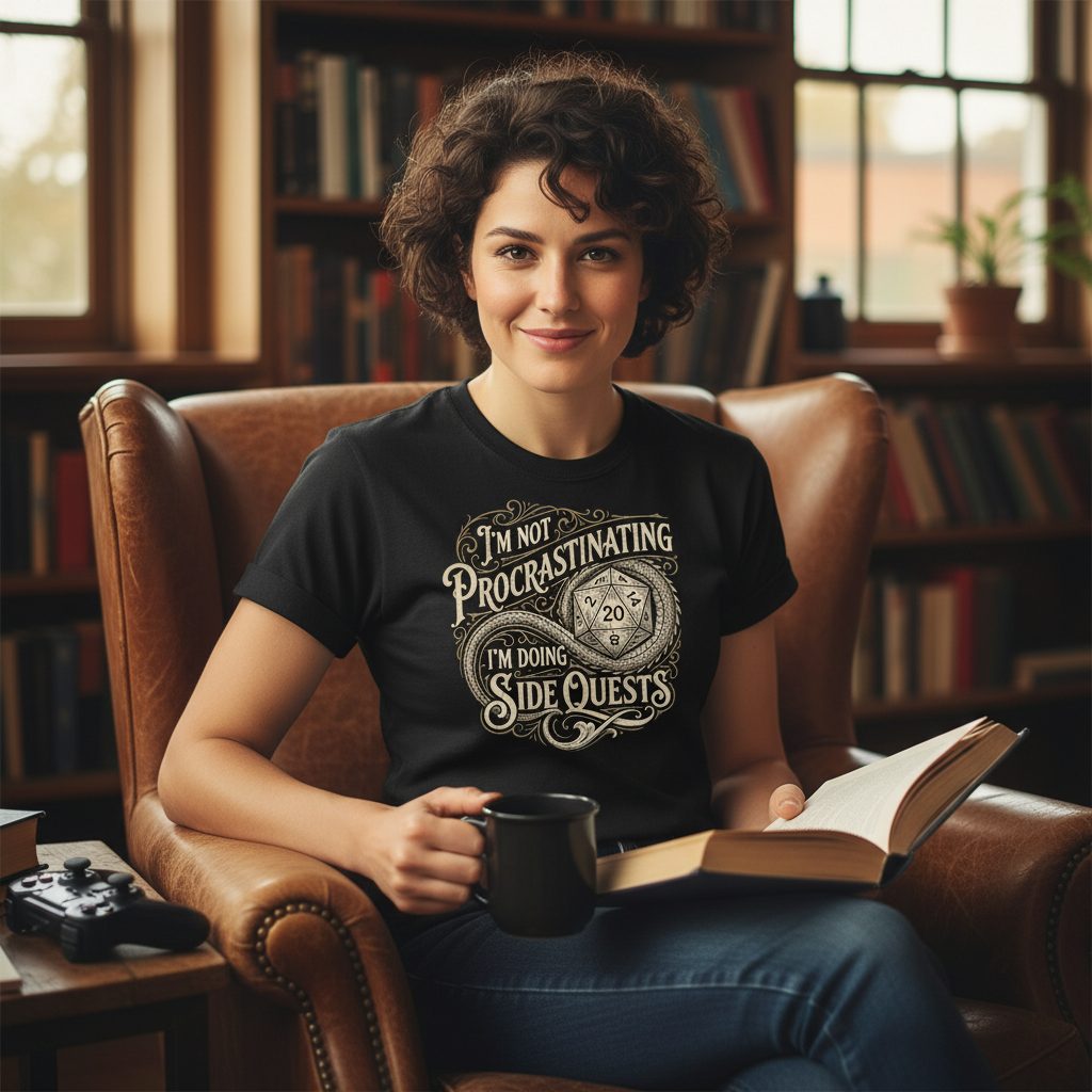 I'm Not Procrastinating I'm Doing Side Quests rpg gaming T-Shirt Black lifestyle mockup