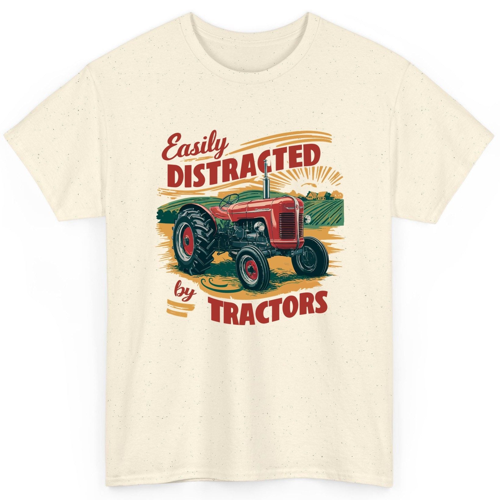 Easily Distracted by Tractors vintage tractor T-Shirt Natural product mockup