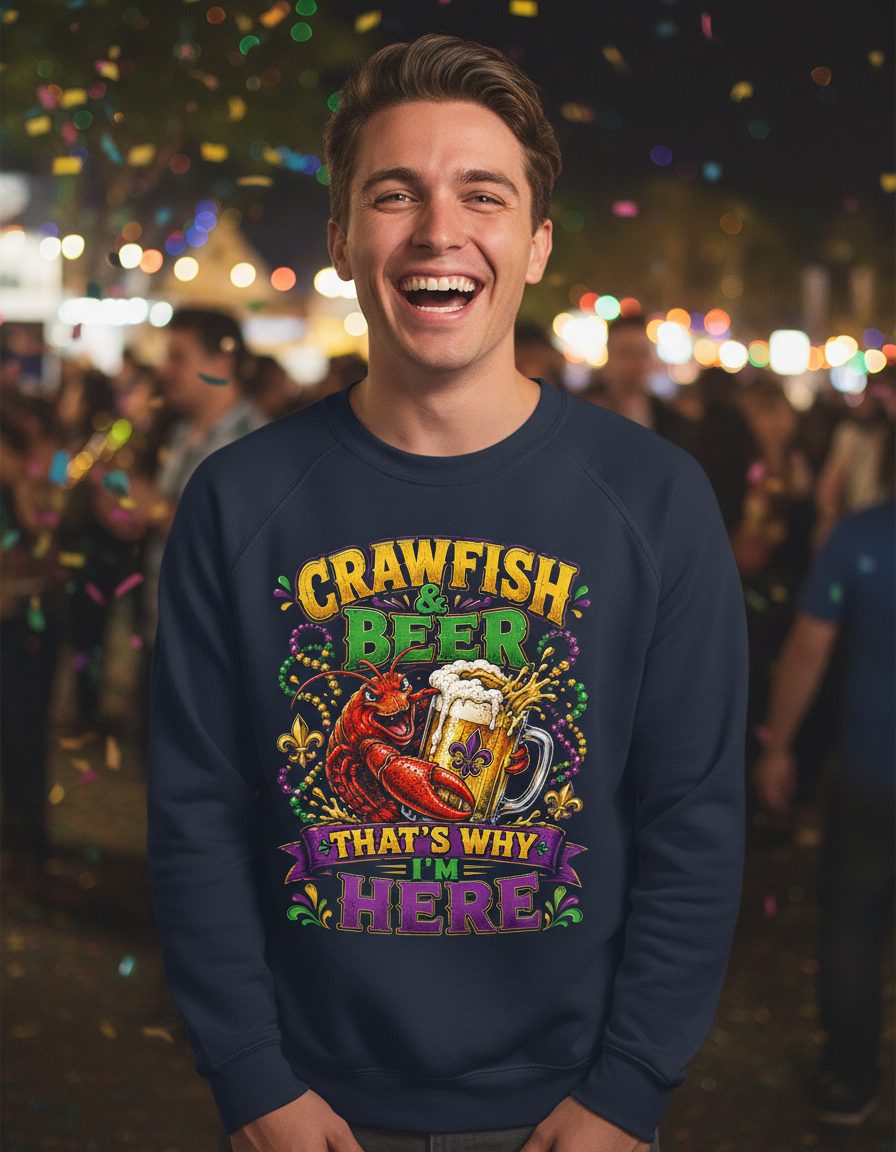 Crawfish & Beer That's Why I'm Here Funny Boil Sweatshirt - product mockup - Navy