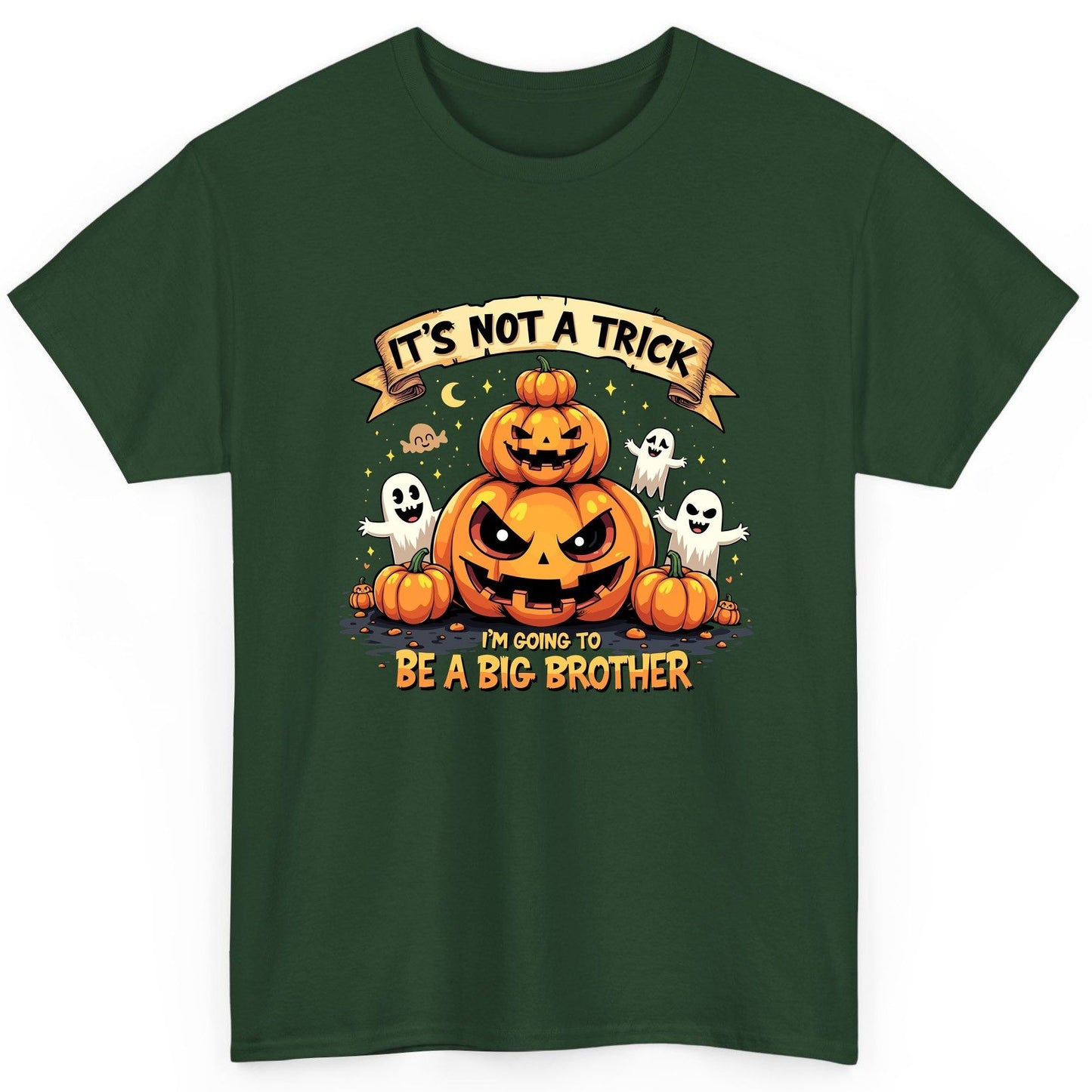 It's Not a Trick I'm Going to Be a Big Brother Halloween pregnancy announcement T-Shirt Forest Green product mockup