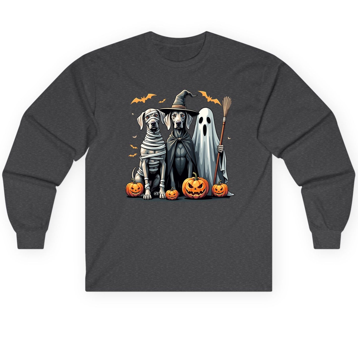 Halloween Weimaraner Dogs Halloween weimaraner dogs Long Sleeve Tee Dark Heather product mockup