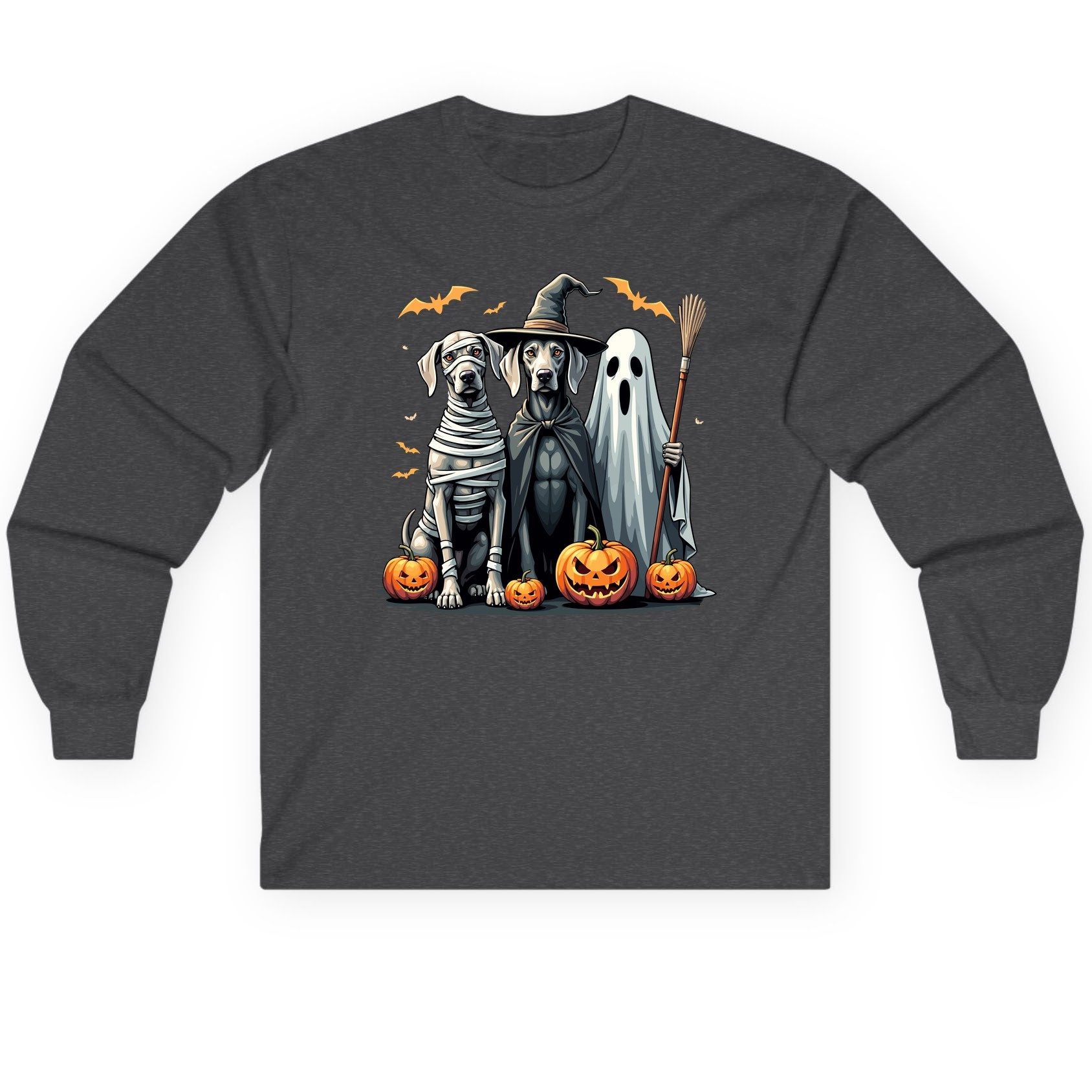 Halloween Weimaraner Dogs Halloween weimaraner dogs Long Sleeve Tee Dark Heather product mockup