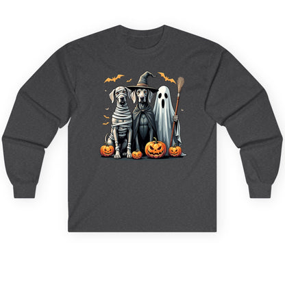 Halloween Weimaraner Dogs Halloween weimaraner dogs Long Sleeve Tee Dark Heather product mockup