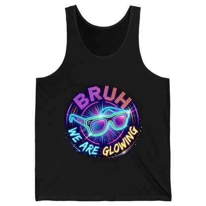 BRUH WE ARE GLOWING Neon Party Tank Top Black product mockup