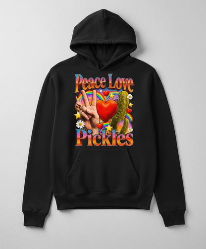 Peace Love Pickles Retro Hippie Design Hoodie - Black
