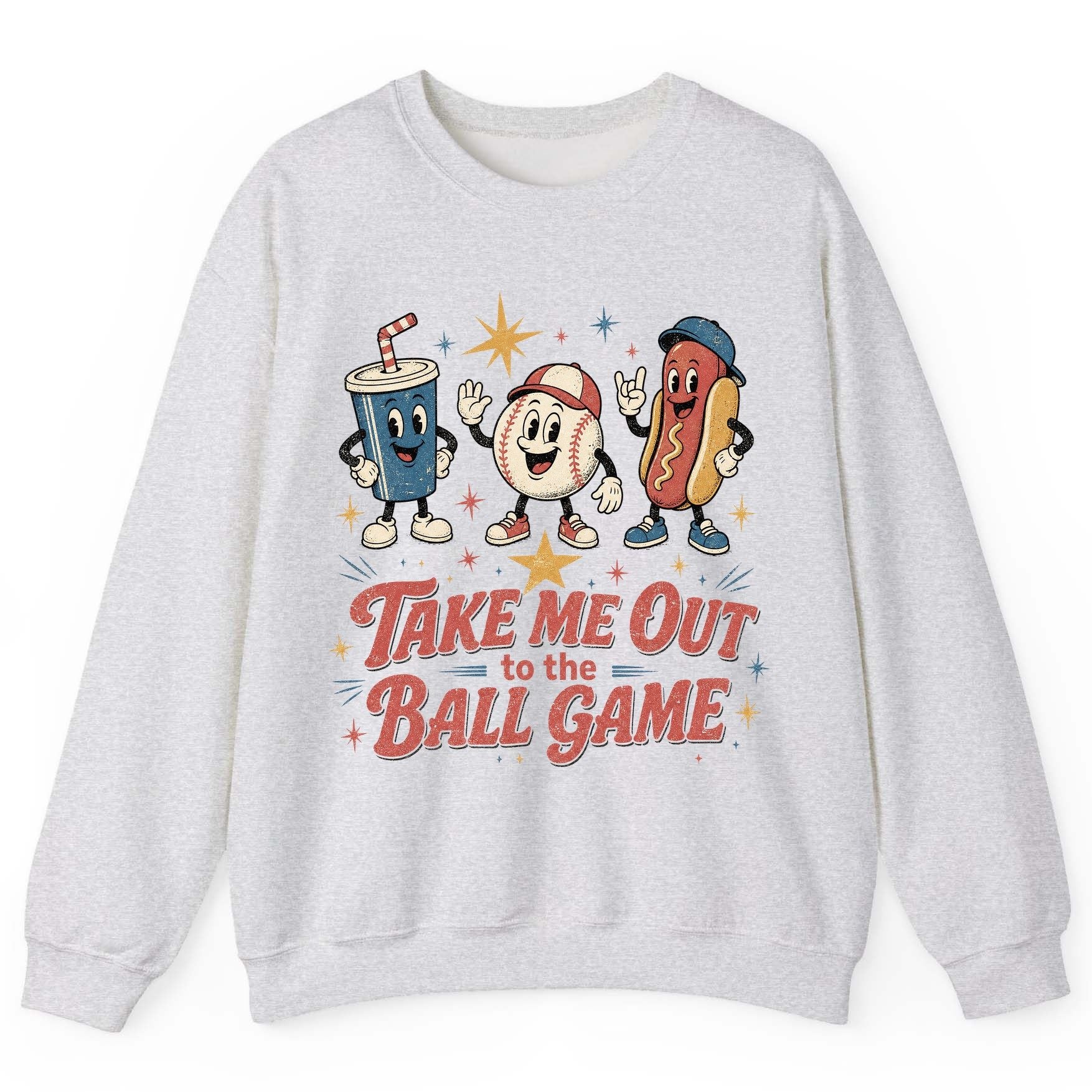 Take Me Out to the Ball Game Retro Baseball Sweatshirt - product mockup - Ash