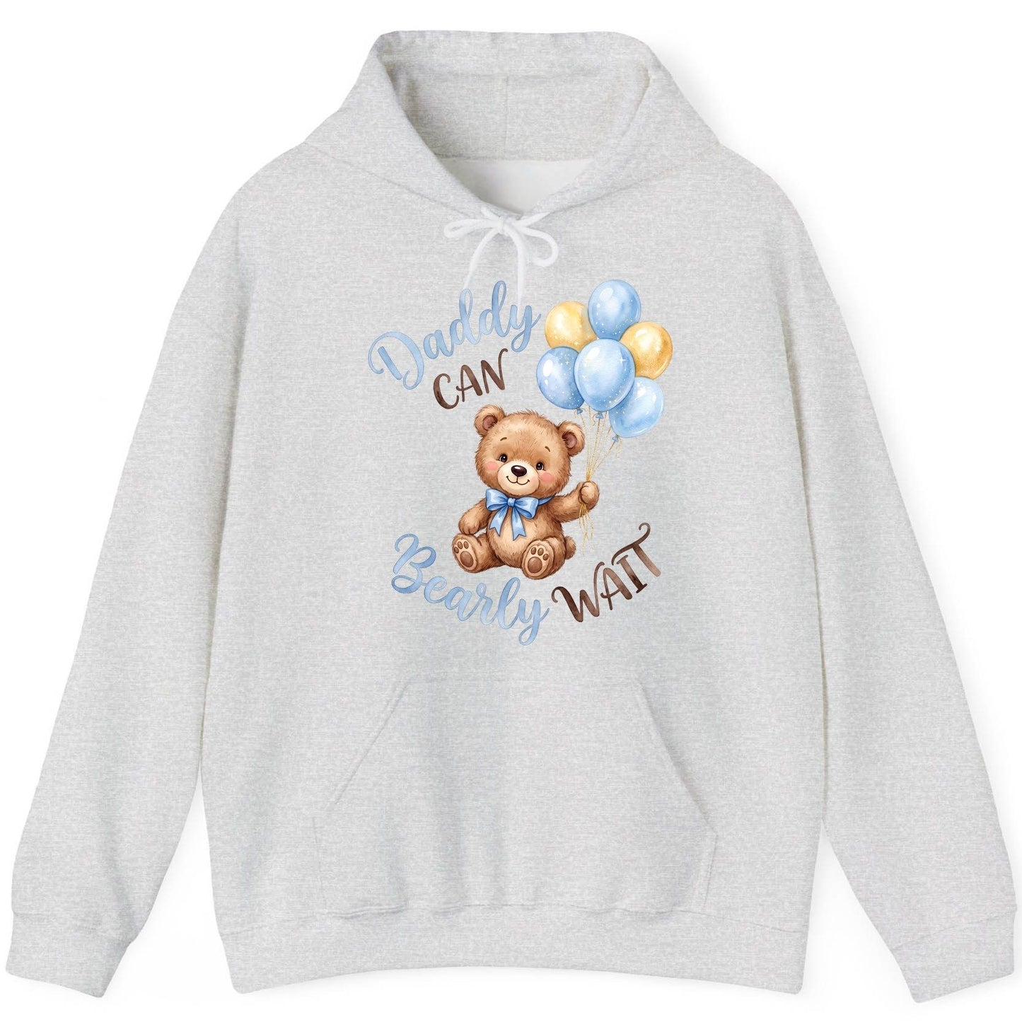 Daddy Can Bearly Wait Teddy Bear Hoodie - product mockup - Ash