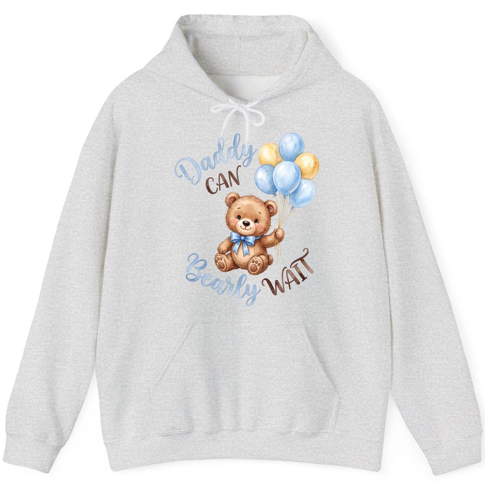 Daddy Can Bearly Wait Teddy Bear Hoodie - product mockup - Ash