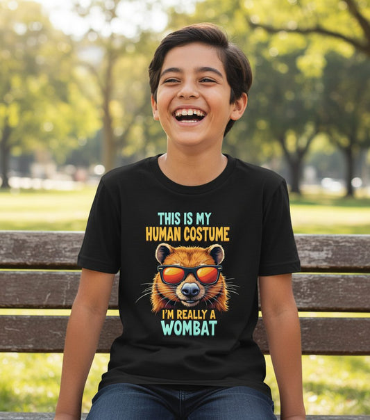 This Is My Human Costume I'm Really a Wombat wombat Youth T-Shirt Black lifestyle mockup