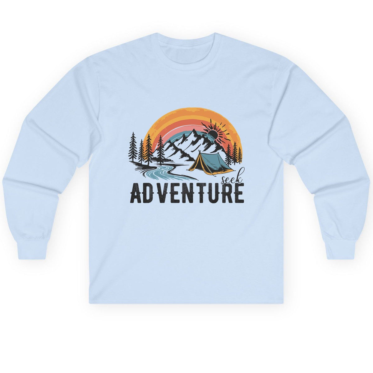 Seek Adventure camping Long Sleeve Tee Light Blue product mockup