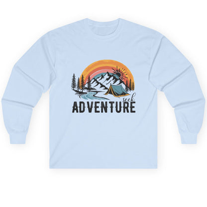 Seek Adventure camping Long Sleeve Tee Light Blue product mockup