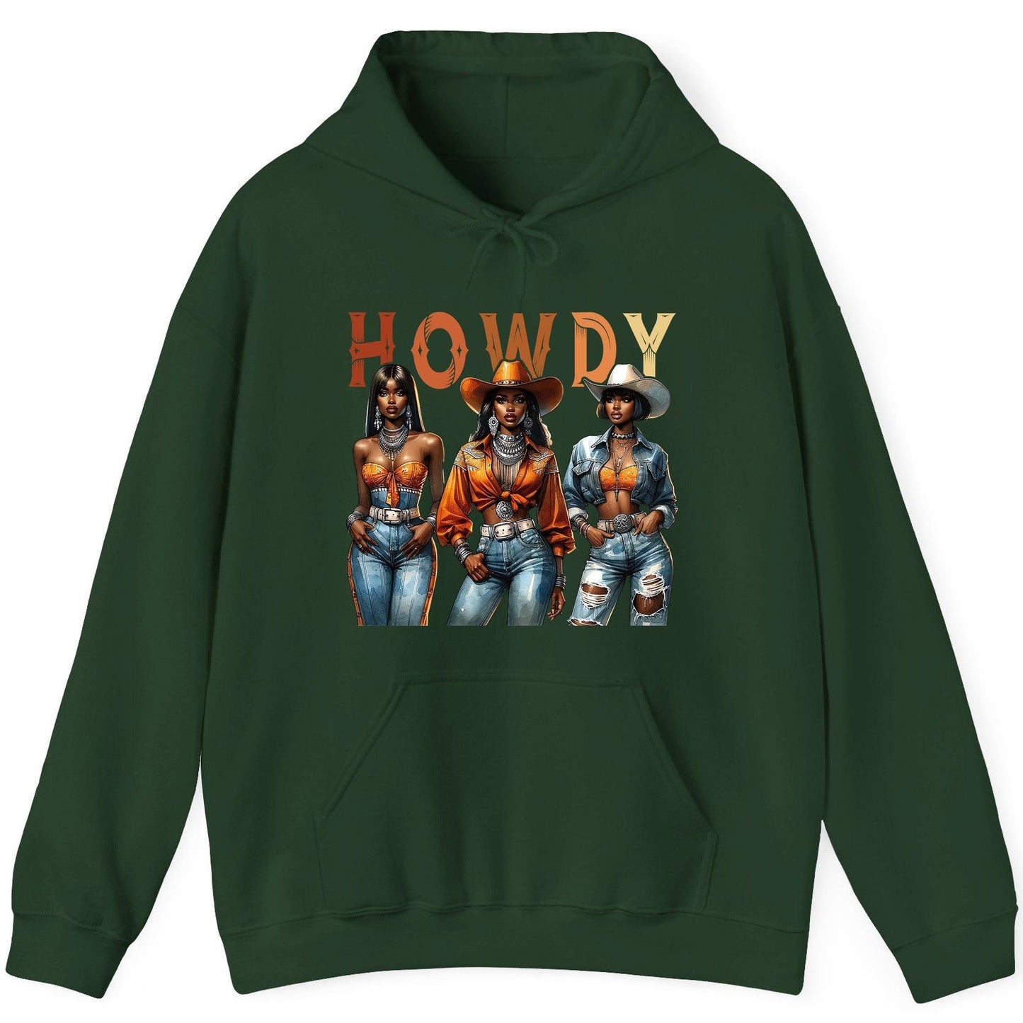 Howdy black cowgirls Hoodie Forest Green product mockup