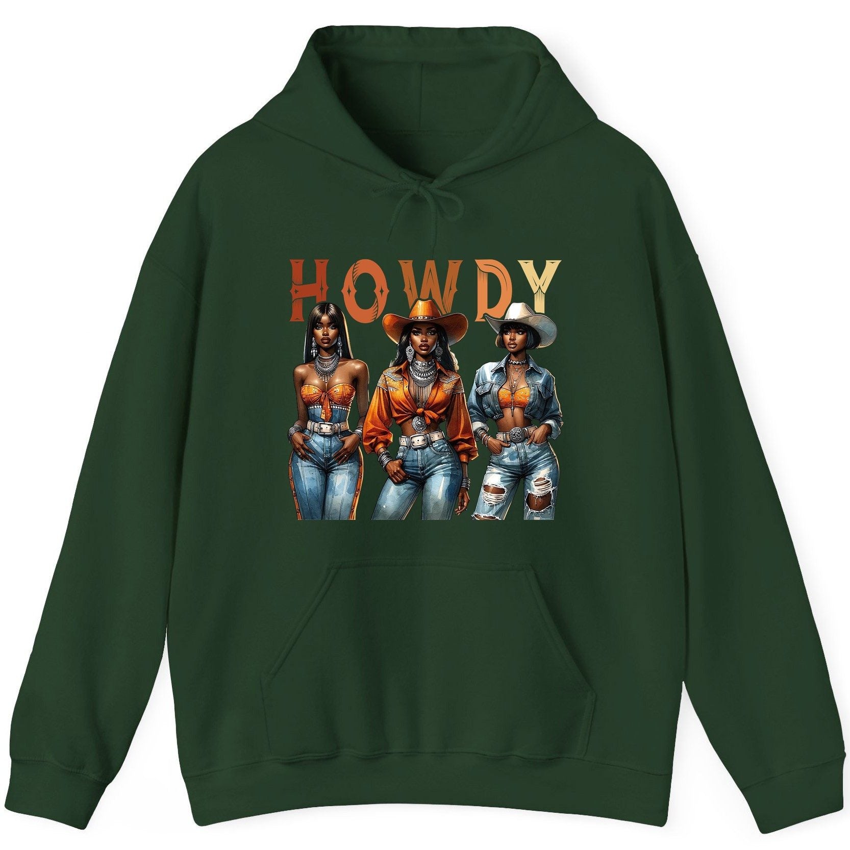Howdy black cowgirls Hoodie Forest Green product mockup