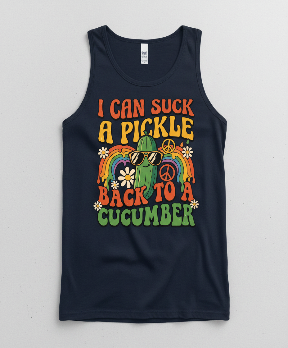 I Can Suck A Pickle Back To A Cucumber Funny Retro 70s Design Tank Top - Navy