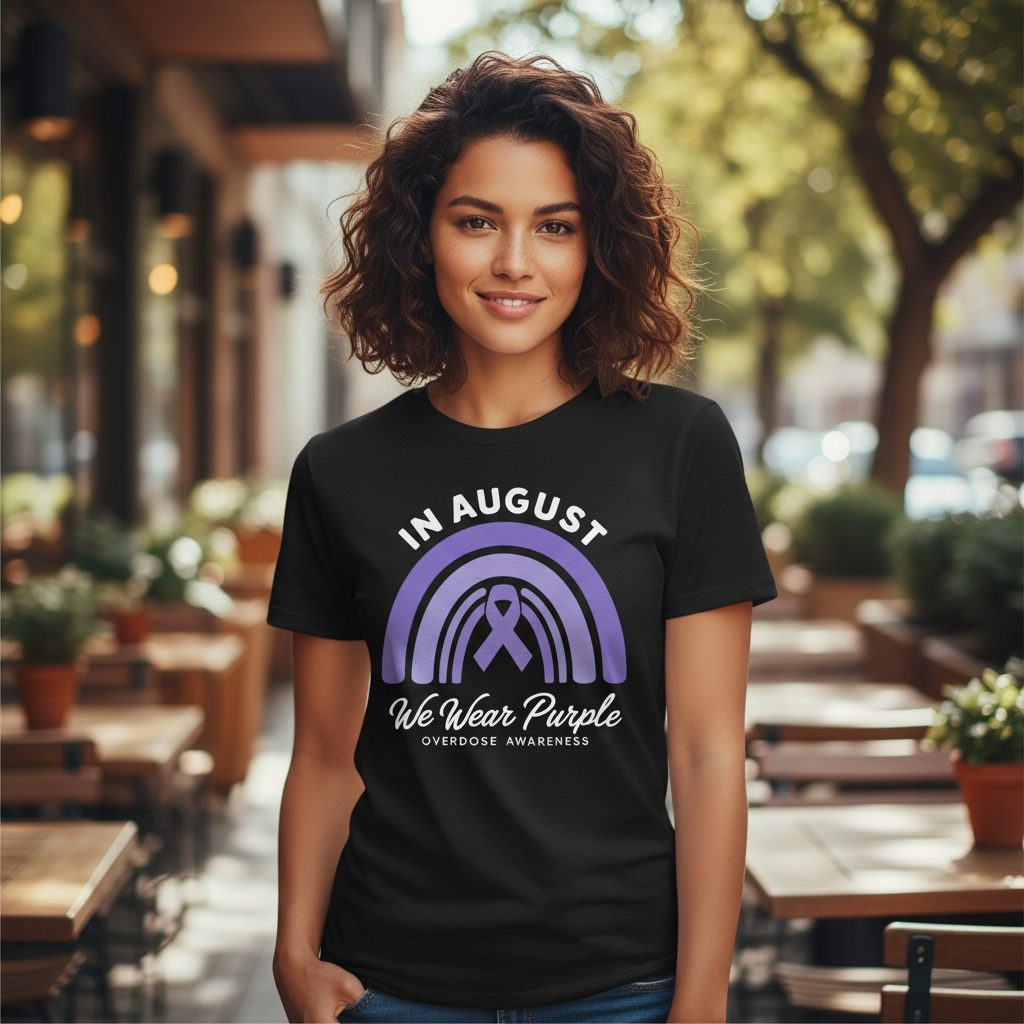 In August We Wear Purple Overdose Awareness overdose awareness T-Shirt Black lifestyle mockup