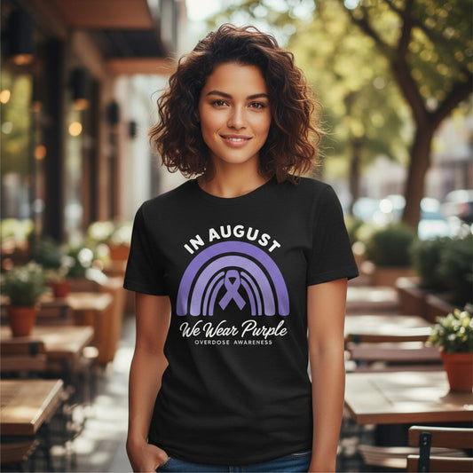 In August We Wear Purple Overdose Awareness overdose awareness T-Shirt Black lifestyle mockup