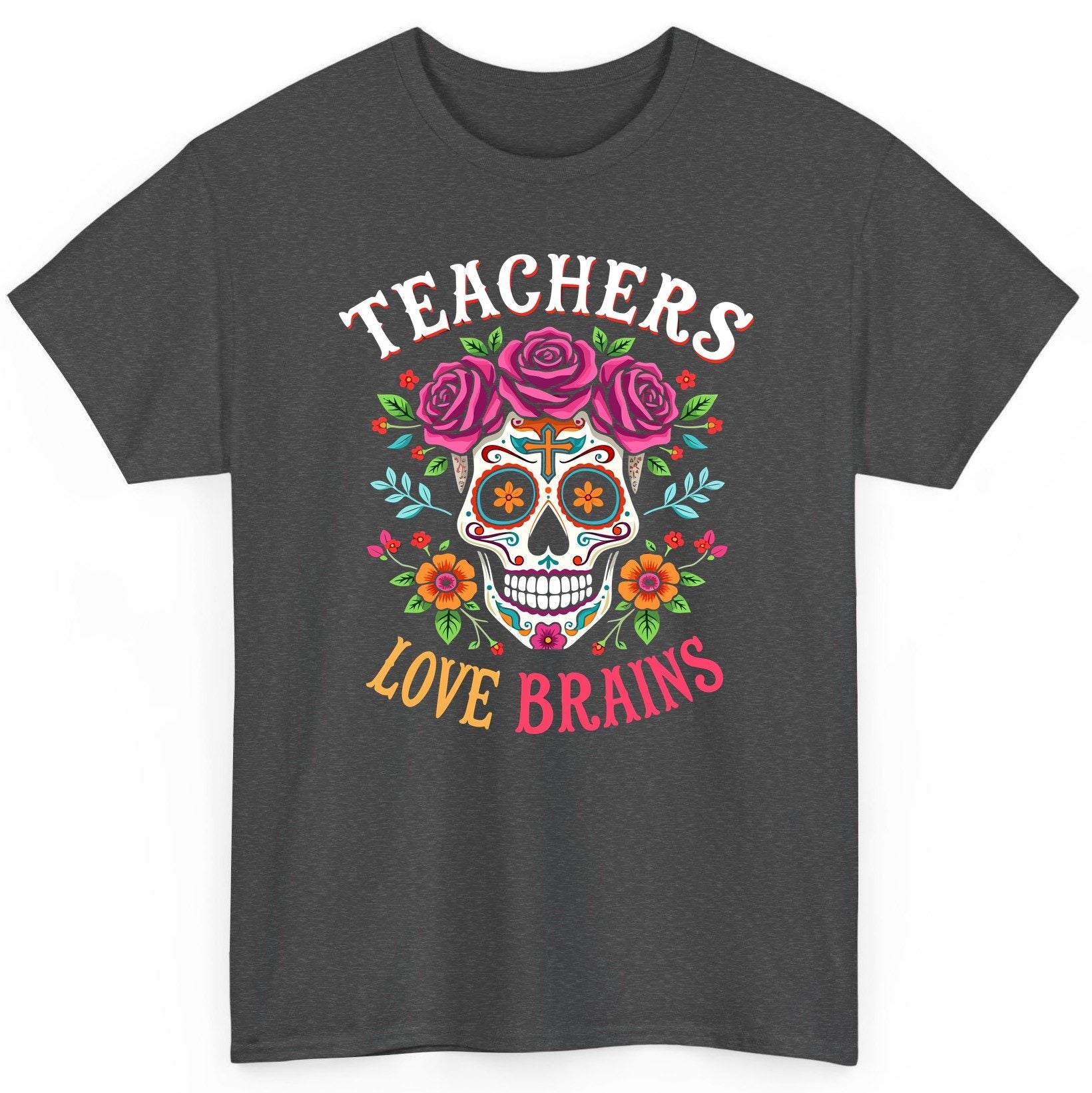 Teachers Love Brains teacher T-Shirt Dark Heather product mockup