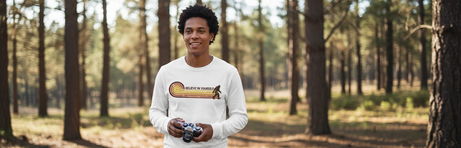 Believe in Yourself bigfoot Long Sleeve Tee White lifestyle mockup