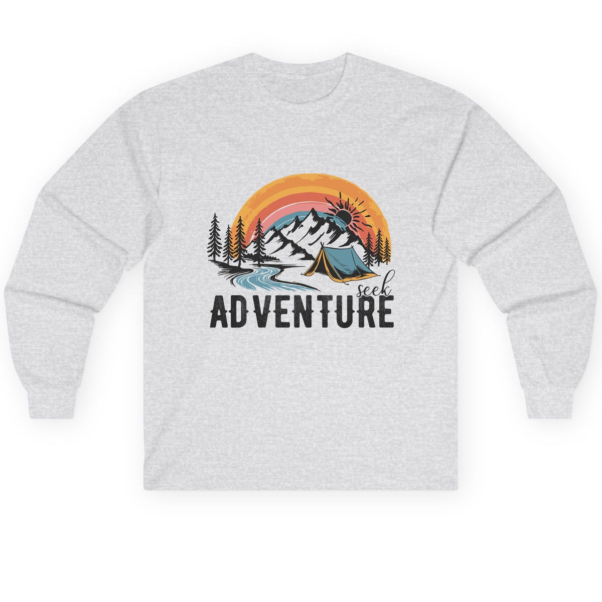 Seek Adventure camping Long Sleeve Tee Ash product mockup