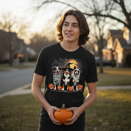 Australian Shepherd Halloween Dogs australian shepherd dogs Youth T-Shirt Black lifestyle mockup