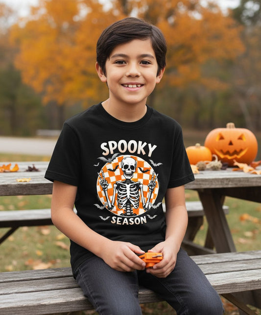 Spooky Season Halloween skeleton Youth T-Shirt Black lifestyle mockup