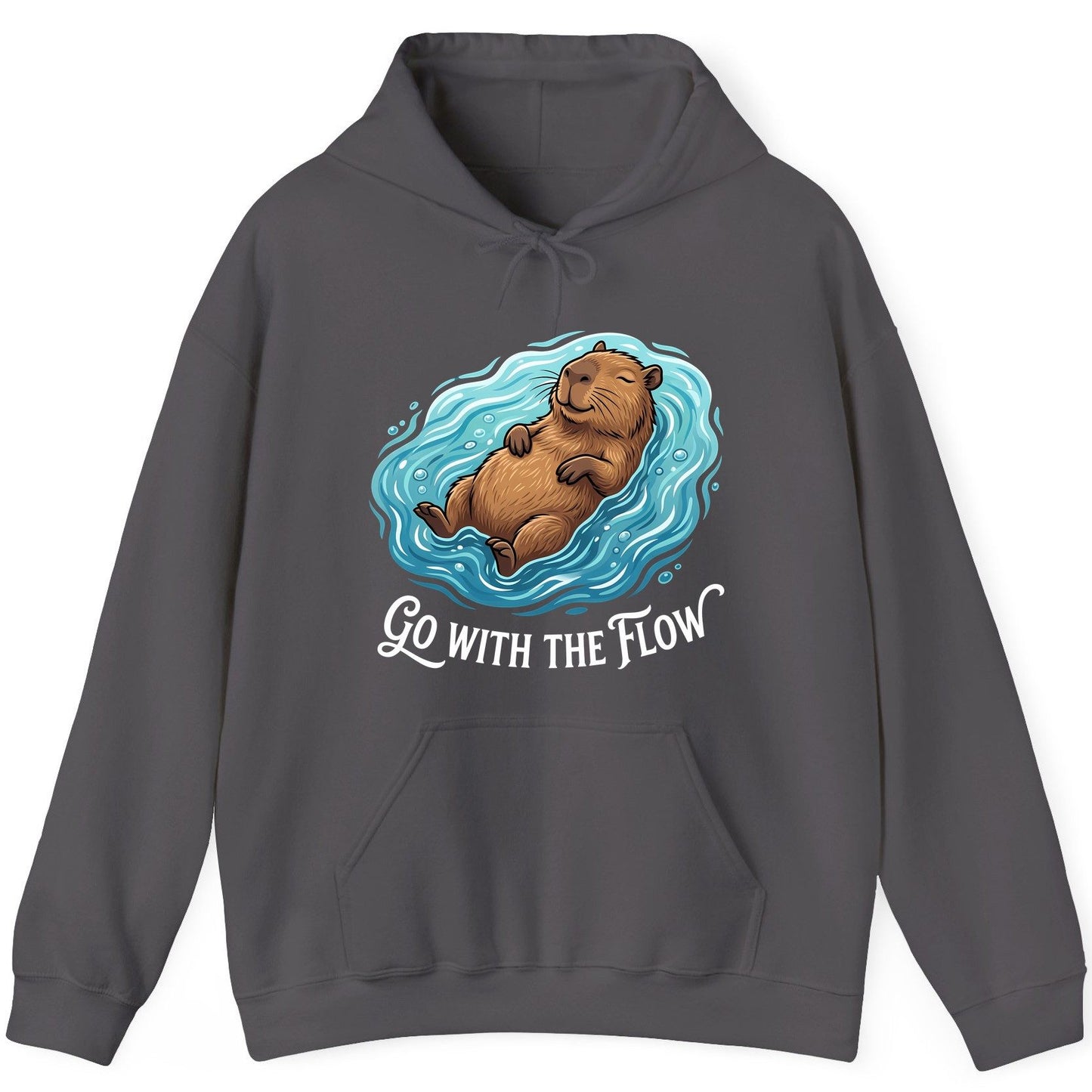 Go WITH THE Flow Funny Capybara Hoodie - product mockup - Charcoal