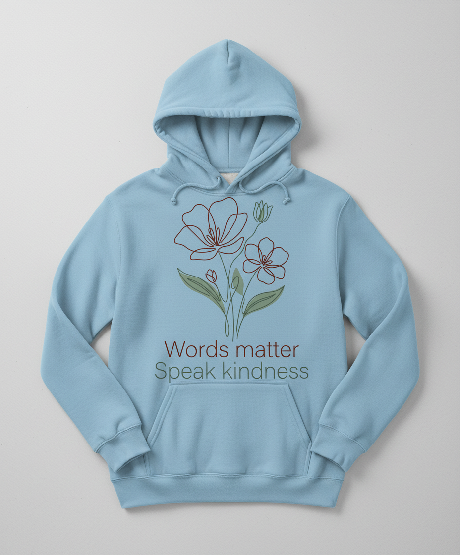 Words Matter Speak Kindness Floral Line Art Hoodie - Light Blue