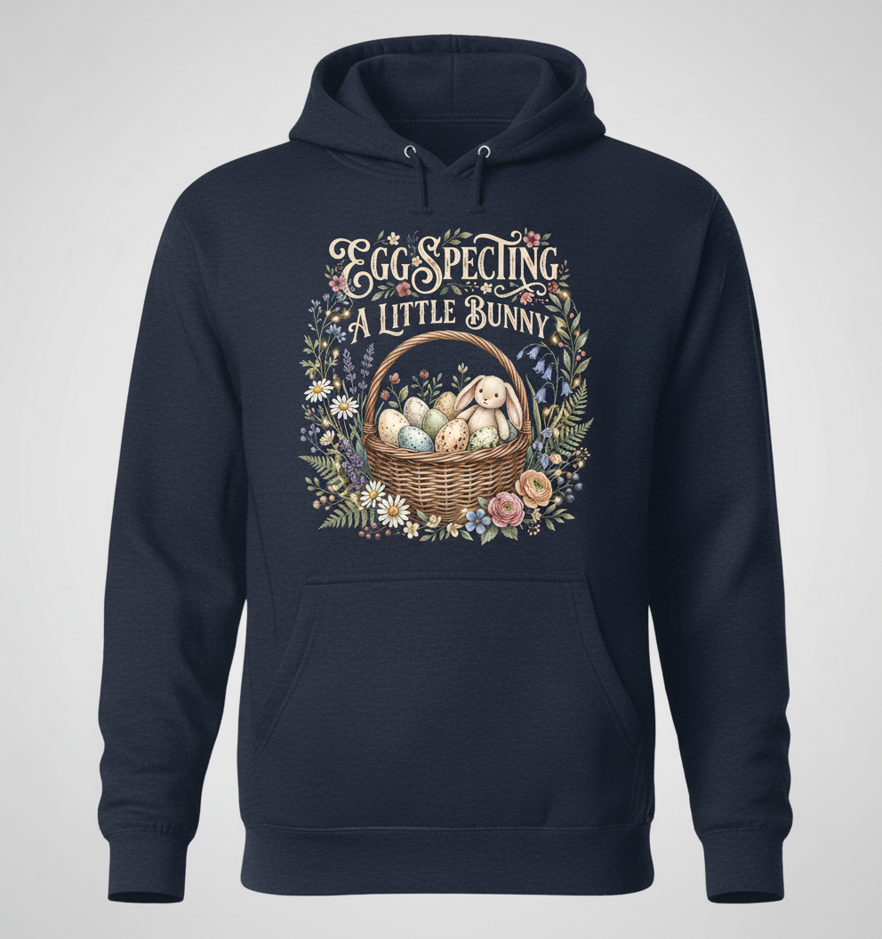 Egg-specting A Little Bunny Pregnancy Announcement Hoodie - Navy