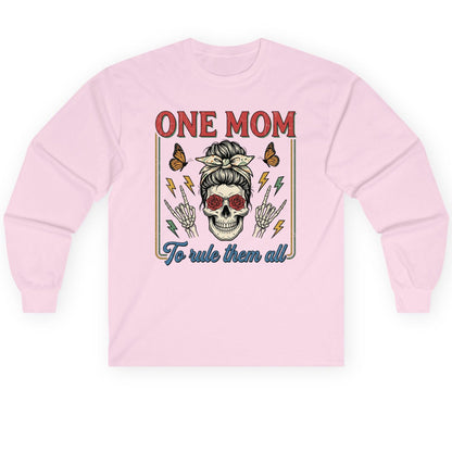 ONE MOM to Rule Them All Funny Skull Long Sleeve Tee - product mockup - Light Pink